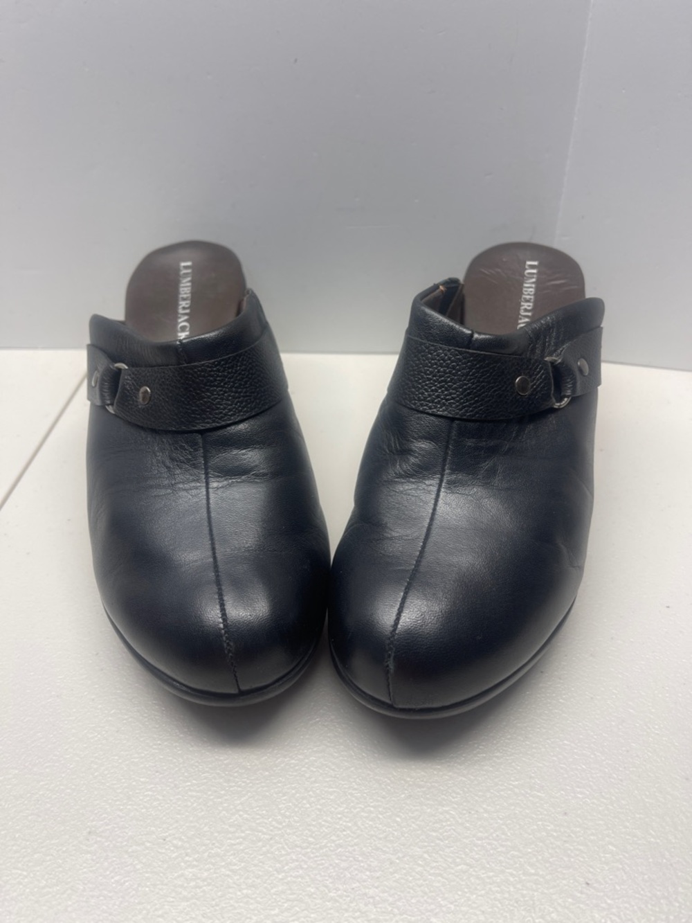Black Leather Slip-On Clog Mules